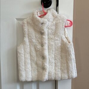 Faux Fur White Vest with Button Closure